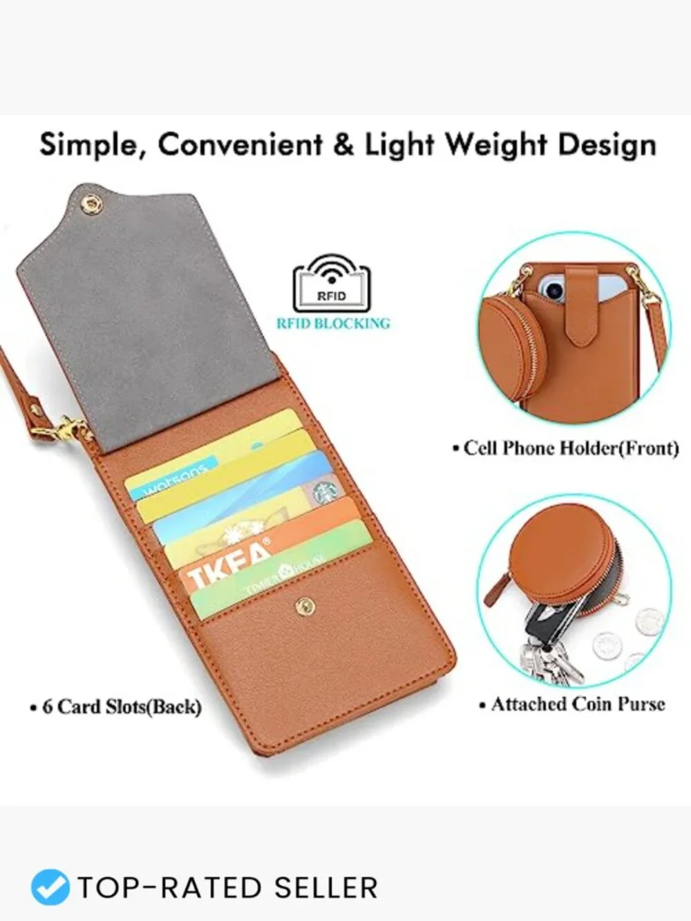 Small Crossbody Cell Phone Purse Vegan Leather RFID Adjustable Strap